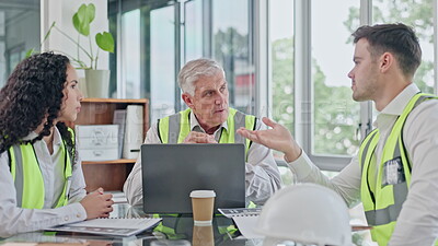 Engineer, meeting and office team conversation, cooperation or planning ...