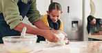 Father, kitchen and baking help with kids and care for learning in a home. Cooking, dad and young girl together in a house with food, teaching and development with support and love mixing ingredients