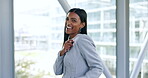 Happy, finger guns and a woman in an office for motivation, comedy and playful while walking. Smile, business and face portrait of a young Indian employee with a pointing hand gesture at work