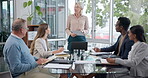 Mentor, planning and presentation with woman in meeting for project management, strategy and training. Review, speaker and workshop with business people in office for coaching and collaboration