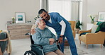 Caregiver, hug and senior woman in a wheelchair with support at a nursing home in retirement. Elderly female patient with a disability and a nurse for help, healthcare or homecare for wellness