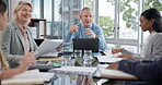 Mentor, planning and speaker with man in meeting for project management, strategy and training. Review, teamwork and workshop with business people in office for coaching, idea and collaboration