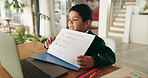 Laptop, video call and e learning with a student boy in his home for remote class online. Computer, education and child development with a male pupil in private home school for distance scholarship