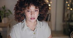 Night, professional and business woman in office for planning, research or manager. Creative, online and email with face of employee reading at computer for digital agency, startup and administration