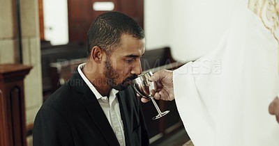 Funeral, sad and death with old man crying in church for farewell ...