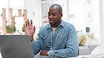 Video call, laptop and business black man in office for online meeting, discussion and conference. Communication, planning and male person in conversation, speak and talking on computer for project