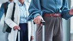 Queue, travel and business people in airport with delay waiting for international flight with suitcase and ticket. Schedule, line and closeup of employees leaving for vacation or holiday to Dubai