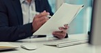 Hands, documents and a business man typing on a keyboard while marking a task checklist in his office. Computer, paper and agenda with an employee working on a to do list to complete a report