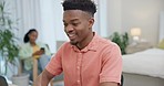 Remote work, phone and couple in bedroom on laptop for social media, working from home and freelance job. Dating, technology and African man on computer for project, report and research with woman