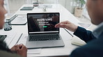 Laptop, meeting and planning an ai driving campaign for marketing or advertising a car dealership promotion. Computer, teamwork or collaboration with business people in the boardroom for strategy