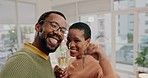 Champagne, toast and couple with house keys celebration of real estate, success or purchase photo. Wine, cheers and portrait of happy homeowners celebrating property, dream and investment milestone