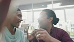 Toast, new home or happy couple celebrate in selfie for real estate, property or buying an apartment. Kiss, cheers or man vlogging with proud woman for goal success, dream or moving in together 