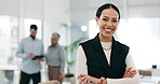 Leader, smile and portrait of business woman in an finance agency, startup or company office with growth. Development, laughing and young accountant confident as a corporate manager at workplace