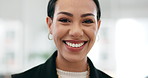 Face, smile and portrait of business woman in an finance agency, startup or company office with growth. Development, laughing and young accountant confident as a corporate manager at workplace