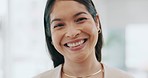Portrait of happy woman, smile in office and confident project manager at engineering agency. Face of businesswoman, design business leader with pride and positive mindset for entrepreneur at startup