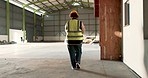 Engineering, woman and construction site inspection, building development and industrial renovation on tablet. Contractor, builder or worker with digital checklist, walking and check architecture