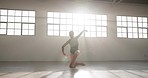 Dance, ballet and practice with woman in studio for performance, theater and creative academy Health, music and freedom with elegant ballerina training in class for wellness, routine and balance