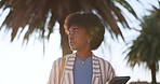 College, student and black woman walking with books for travel, morning or commute to campus. University, education and African female learner with notebook, textbook or academic learning information