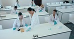 Laboratory, classroom help and teacher with research, future scientist class or college support. Mentor, science and education for university student analysis for learning and studying for biology 