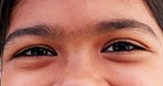 Eyes, vision and portrait of child with optical health, wellness and optometry awareness. Eyesight, ophthalmology and closeup or zoom of young girl kid looking with natural eye care perception.