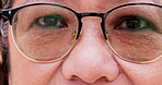 Eyes, closeup and a person with glasses for vision, optometry and business in healthcare. Face, medical and portrait of a woman with eyewear from an ophthalmologist for eye care, myopia or to see