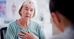 Healthcare, old woman and doctor with help, conversation and feedback with appointment, checkup and diagnosis. Elderly person, senior patient and medical professional with cardiology and consultation