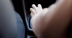 Driving, hands and a person shifting gears in a car for travel, commute or start for transport. Closeup, auto and a driver service with speed, power or action in a vehicle or transportation to move