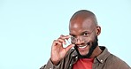 Vision , smile and face of black man with glasses for optical health, wellness and eye care. Happy, optometry and portrait of young male model with spectacles by studio background with mockup space.