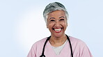 Portrait, woman and doctor with happy, work and career with success in healthcare or profession. Mature, medical worker and surgery at friendly, clinic or smile with specialist in uniform