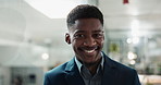 Face, smile and young businessman in office with confidence and positive attitude for startup at work. Portrait, professional and employee or entrepreneur and happy or ready for career in accounting