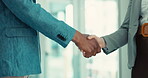 Business people, shaking hands and meeting for job interview, Human Resources hiring and welcome or partnership. Professional clients with handshake for career recruitment, HR deal and introduction