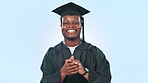 Graduate, student and celebrate for future, portrait and smile in mockup for advertising or marketing. Happy black man, degree and certificate at university, proud and achievement for goals in vision