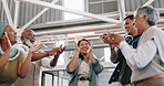 Teamwork, success and business people together with hands for victory, winning and motivation in workplace. Diversity, collaboration and group of workers stack hand for celebration, mission and goals