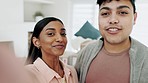 Selfie, couple and happy together in new home or moving in with real estate property. Man and woman with profile picture, video call or vlog for social media at first house with mortgage and boxes