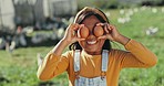 Eggs, girl and child smile at chicken farm, agriculture and learning sustainability. Happy kid, face and poultry, animal production or food in nature at field for health, nutrition or organic protein