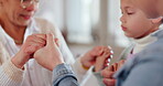 Family, woman and children holding hands for prayer, worship or trust in God with closeup in home. People, mother and kids with praise and gratitude to Christ for religion, respect and spiritual