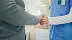 People holding hands, nurse and trust with support and kindness with care, wellness and health closeup. Help, caregiver and patient, homecare and communication with comfort and respect in healthcare