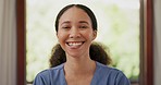 Nurse, smile and woman face of a caregiver in a healthcare, wellness and medical clinic. Happy, doctor and female person ready for working in a hospital or retirement home with portrait and job