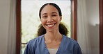 Nurse, worker smile and woman face of a caregiver in a healthcare, wellness and medical clinic. Happy, doctor and female person ready for working in a hospital or retirement home with portrait