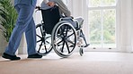 Window, nurse and senior man in wheelchair, doubt and anxiety for future, retirement and alzheimer. Elderly person, nursing home and back or mental health, reflection and regret decision or fear