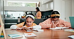 Home school sisters, phone and children notebook notes, writing homework info and typing internet search. Learning, cellphone and kids youth development, academic education or student knowledge study