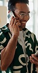Phone call, fashion designer and man on tablet with box for delivery, logistics and small business. Ecommerce, online shopping and person talking on cellphone for website, order or shipping inventory