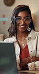 Crossed arms, logistics and face of woman on laptop for delivery, supply chain and small business. Ecommerce, professional and portrait of fashion designer on computer, online shopping and website