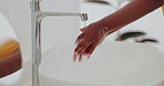 Kid, washing hands and water with soap in bathroom with sanitary, hygiene and grooming routine in sink. Closeup of child cleaning skin or self care at home for disinfection, bacteria or germ removal