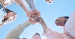 Students group, fist bump and circle of friends with support, success or diversity with goals at college. Men, women and learning together with hands, huddle or solidarity for education at university