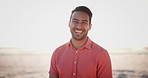 Happy, face and asian man laughing at beach with freedom, joy and positive energy, mindset or attitude outdoor. Adventure, portrait and Japanese male person at the ocean with fresh air at sunset