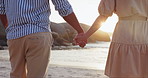 Beach, holding hands or couple on date in home on a marriage anniversary celebration on holiday. Love closeup, woman or romantic man bonding in house living room for care, trust or support together 