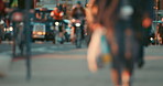 Closeup of a crowd of people walking down a street together