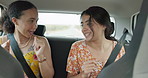 Girl friends, dancing and road trip in car with singing, smile and sound on radio for holiday. Women, dancer and happy with singalong, karaoke and carpool with driving, noise and listening to music