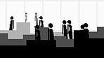 An animated group of businesspeople walking through an airport. Various cgi created businesspeople walking through their office. Animated businesspeople walking around